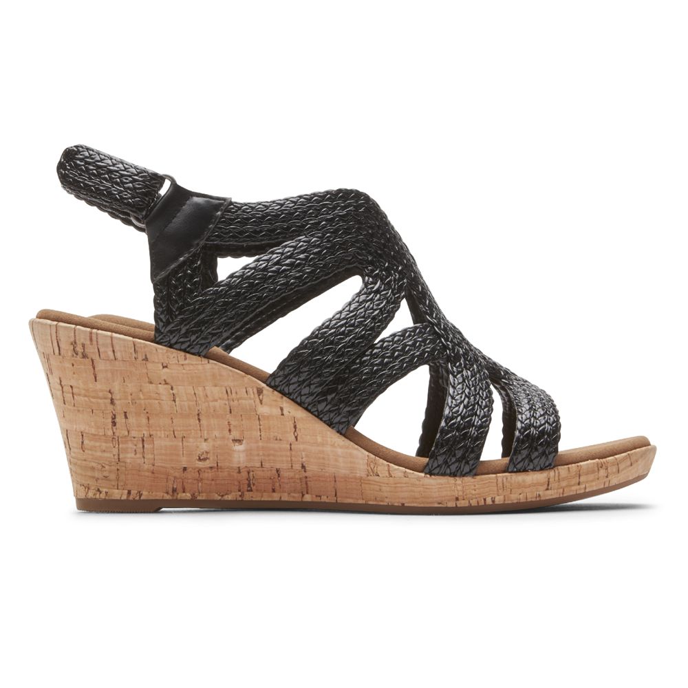 Rockport Canada Briah Braided - Womens Wedges Sandals Black (INU816230)